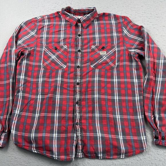 Denim & Supply Red White Blue Plaid Long Sleeve Collared Button Shirt Women’s XL - Picture 6 of 11